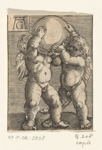 Two putti carrying a sphere, anonymous, 1512 - 1610 Canvas Print