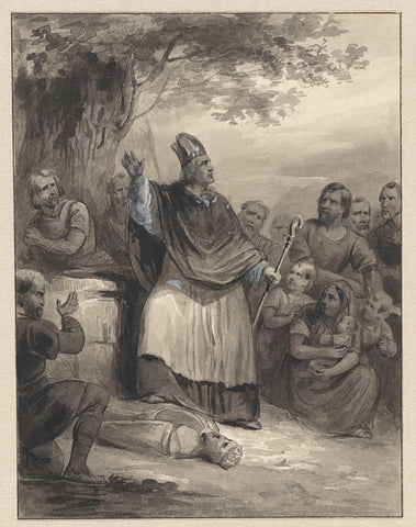 Willibrord proclaims the faith on Walcheren, 695, Johann Wilhelm Kaiser (I), 1840 Canvas Print