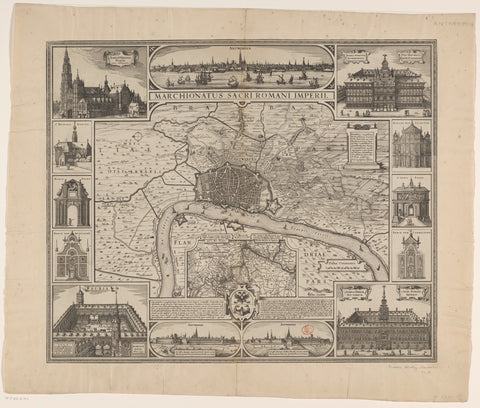 Map of the city of Antwerp and its surroundings, Claes Jansz. Visscher (II), 1634 - 1720 Canvas Print