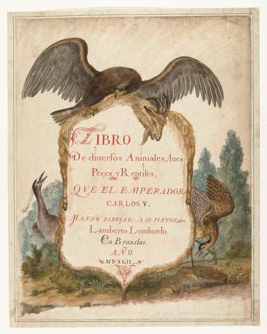 Cartouche held up by a golden eagle, croak and rudder-cap, anonymous, c. 1585 Canvas Print