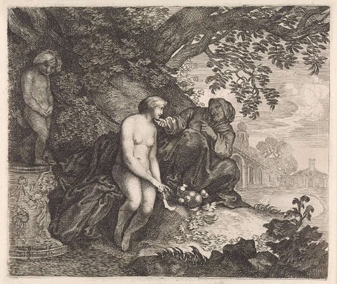 Vertumnus tries to seduce Pomona, Moyses of Wtenbrouck, 1645 - 1660 Canvas Print