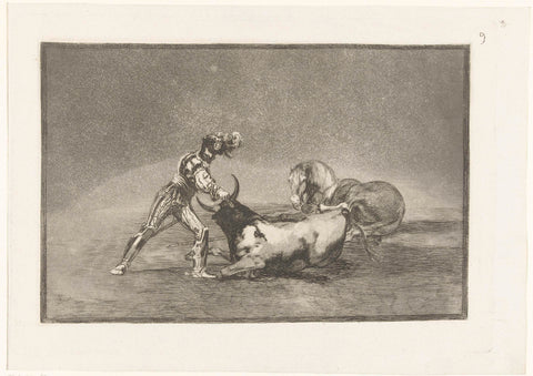 Spanish knight kills a bull, Francisco de Goya, 1811 - 1816 Canvas Print