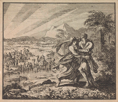 Jakob wrestles with the angel, Jan Luyken, 1698 Canvas Print