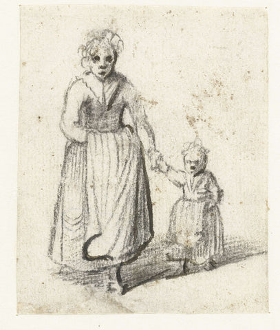 Woman walking with a child, from the front, Harmen ter Borch, 1653 Canvas Print