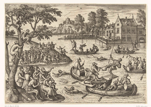 Jousting on the Water, Pieter van der Borcht (I), 1545 - 1608 Canvas Print