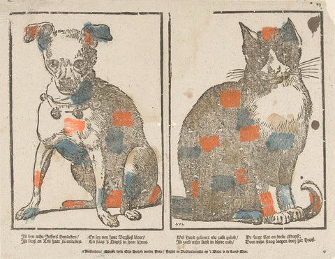 Dog and cat, Monogrammist GVL, 1767 - 1793 Canvas Print