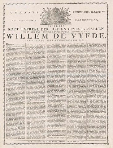 Jubilee gazette at 25th anniversary of the reign of William V, 1791, Johannes Hofhout and Son, 1791 Canvas Print