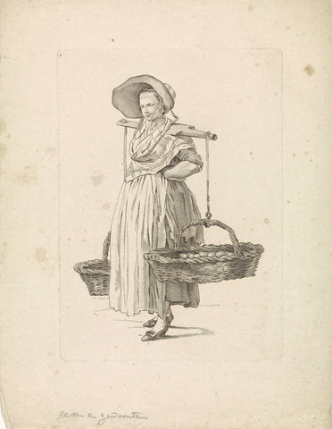 Egg saleswoman with two baskets on a yoke, Mathias de Sallieth, 1818 - 1833 Canvas Print