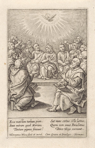 Outpouring of the Holy Spirit (Pentecost), Hieronymus Wierix, 1563 - before 1619 Canvas Print