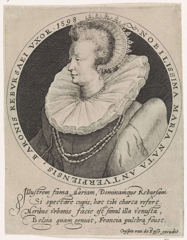 Portrait of Mary, Baroness of Reboursay, Crispijn van de Passe (I), 1598 Canvas Print