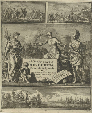 Mercury leads Mars to Peace, Jan Luyken, 1701 Canvas Print