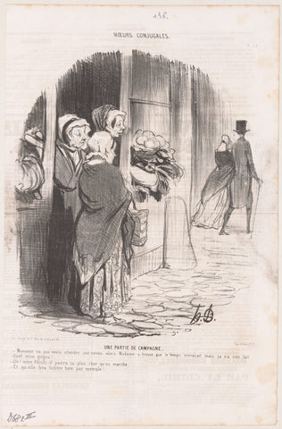 Three women talk about a couple, Honoré Daumier, 1842 Canvas Print