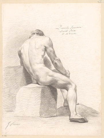 Seated male nude, seen on the back (2nd prize 1790), Jacob Smies, 1790 Canvas Print