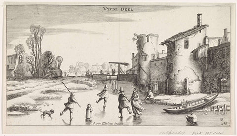 Winter landscape with skaters at a city wall, Jan van de Velde (II), 1708 - 1728 Canvas Print