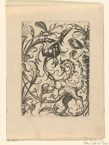 Panel with leaf vines and two half monsters, Nicasius Rousseel, 1684 Canvas Print