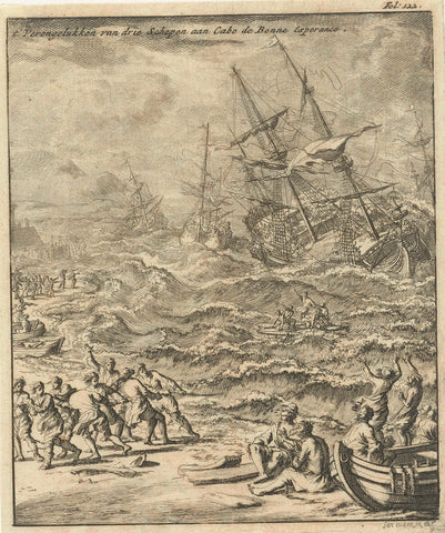 Perishing of ships at the Cape of Good Hope, 1693, Jan Luyken, 1693 Canvas Print