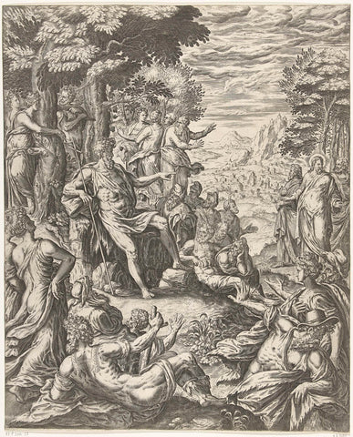 John the Baptist preaches to the crowd, Hans Collaert (I), 1575 Canvas Print