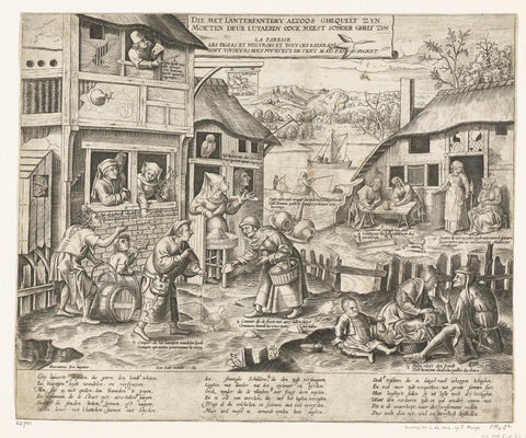 Cartoon on de laziness, Frans Huys (attributed to), 1550 - 1562 Canvas Print