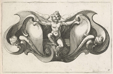 Horizontal cartouche with seated child, Lucas Kilian, 1657 - 1685 Canvas Print