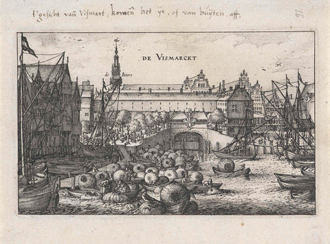 View of the Fish Market at the Damsluis on Dam Square in Amsterdam, Claes Jansz. Visscher (II), 1611 Canvas Print