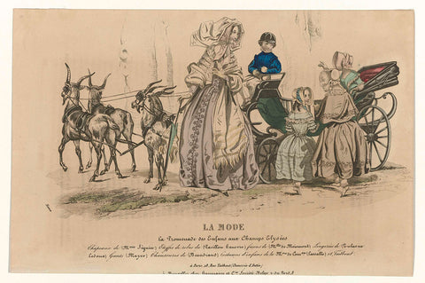 La Mode, April 9, 1842 : La promenade des Enfans aux Champs Elysées., Pierre Numa Bassaget, 1842 Canvas Print