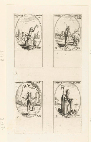 Saint Pamphilus and Saint Porphyry of Caesarea, Saint Blandina and Companions, Saint Erasmus of Formia, Saint Optatus Afer of Mileve (June 1-4), Jacques Callot, 1632 - 1636 Canvas Print