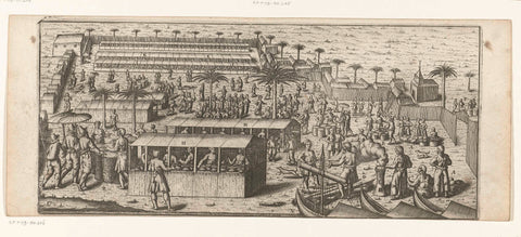 Bazaar van Bantam, 1596, anonymous, 1646 Canvas Print