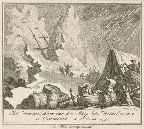 Crashes of the ship De Wilhelmina in Greenland, 1777, Simon Fokke, 1777 - 1784 Canvas Print