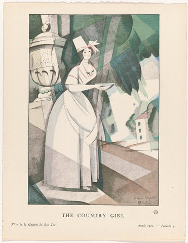 Gazette du Bon Ton, 1921 - No. 7, Pl. 51: The country girl, Charles Martin, 1921 Canvas Print