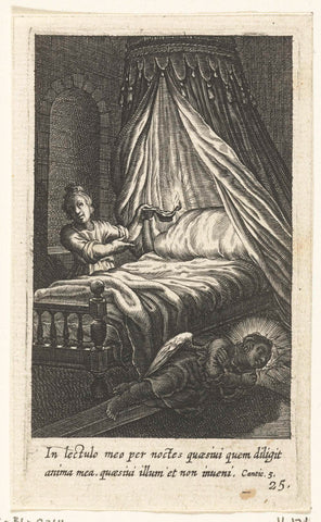 Engel sleeps on the floor next to child's bed, Boetius Adamsz. Bolswert, 1624 Canvas Print