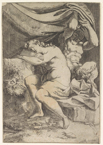 Sater spied on a sleeping woman, Francesco Brizio (attributed to), 1584 - 1623 Canvas Print