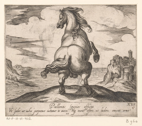 Prancing horse seen from behind in front of a seascape, Antonio Tempesta, 1590 Canvas Print