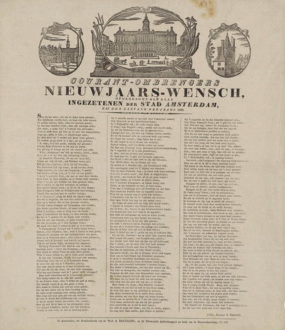 New Year's wish of the Amsterdam newspaper broadcasters for the year 1838, Jacob Coldewijn, 1837 - 1838 Canvas Print