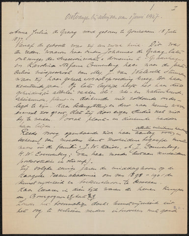 Manuscript concerning Julie de Graag, M.J. de Graag, in or before 1927 Canvas Print