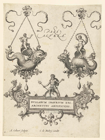 Title page of a series of pendants, Adriaen Collaert, 1582 Canvas Print