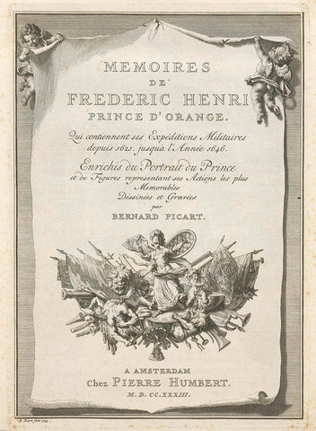Titelprent voor Memoires de Frederic Henri Prince d'Orange, 1621–1646, Bernard Picart, 1733 Canvas Print