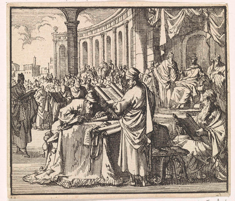 Reading of the translation of the law to King Ptolemy Philadelphus, Jan Luyken, 1698 Canvas Print