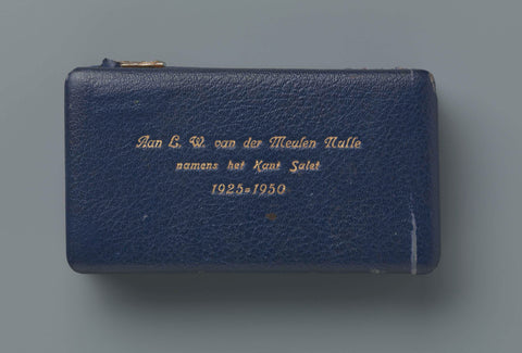 Sewing box of blue artificial leather that says 