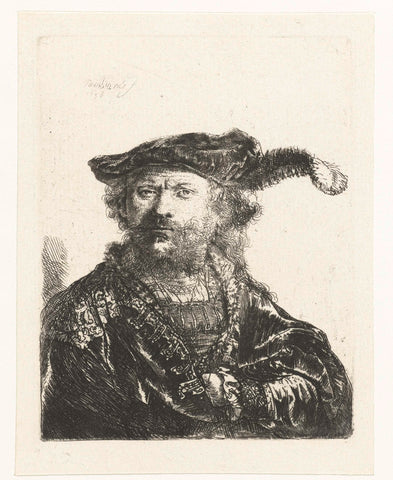 Self-portrait in a velvet cap with plume, Rembrandt van Rijn, 1850 - 1906 Canvas Print