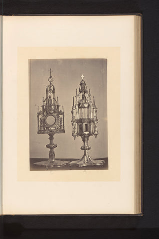 Two gilded monstrances, exhibited at an exhibition on religious objects from the Middle Ages and Renaissance in 1864 in Mechelen, Joseph Maes, 1864 Canvas Print