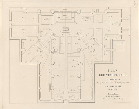 Plan der Nieuwe Kerk in Amsterdam, on the occasion of the Inauguration of Z.M. Willem III. 12 May 1849, anonymous, 1849 Canvas Print