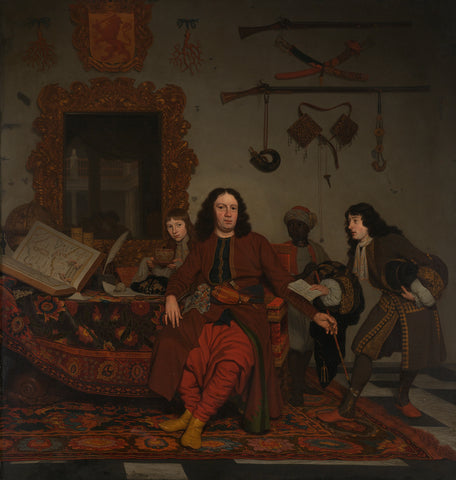 Thomas Hees and his Servant Thomas and Nephews Jan and Andries Hees, Michiel van Musscher, 1687 Canvas Print