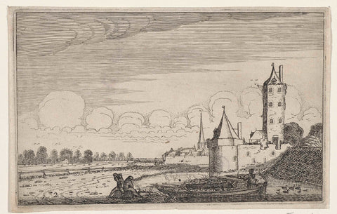 Figures by a Boat by a Castle, Jan van de Velde (II), 1616 Canvas Print