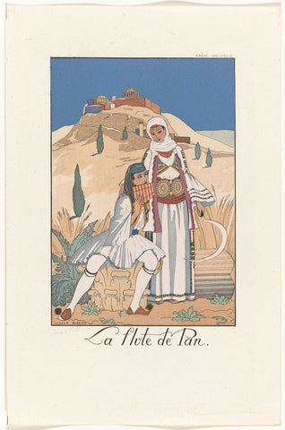 Falbalas et Fanfreluches: almanach des modes présentes, passées & futures pour 1923, 2e année: La flute de Pan / Grèce XIXe siècle, George Barbier, 1923 Canvas Print