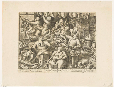 The fat kitchen, Hans Liefrinck (I), 1563 - 1573 Canvas Print