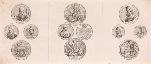 Uncut sheet with the front and back of six tokens made in honor of Laurens Jansz. Coster, Jan Walker, 1740 Canvas Print