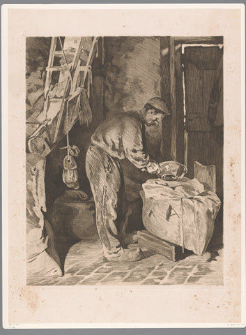 Molenaar in de korenmolen van Wijk bij Duurstede vult een zak meel, Willem Witsen, c. 1908 Canvas Print