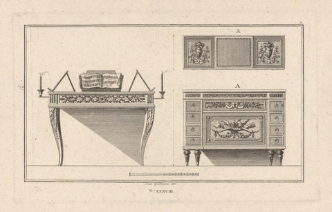 Music table and cabinet, Johann Carl Schleich (possibly), 1769 - 1820 Canvas Print