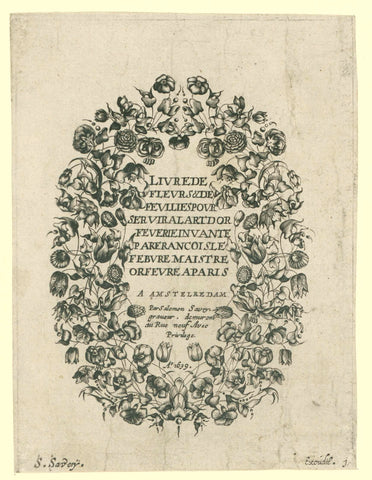 Titelblad: Livre de Fleurs & de Feuilles pour servir a l'art d'orfevrerie, Salomon Savery, 1639 Canvas Print