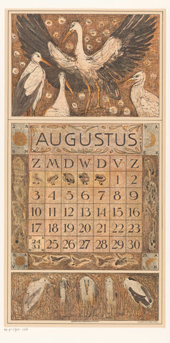 Calendar sheet August with storks, Theo van Hoytema, 1912 Canvas Print